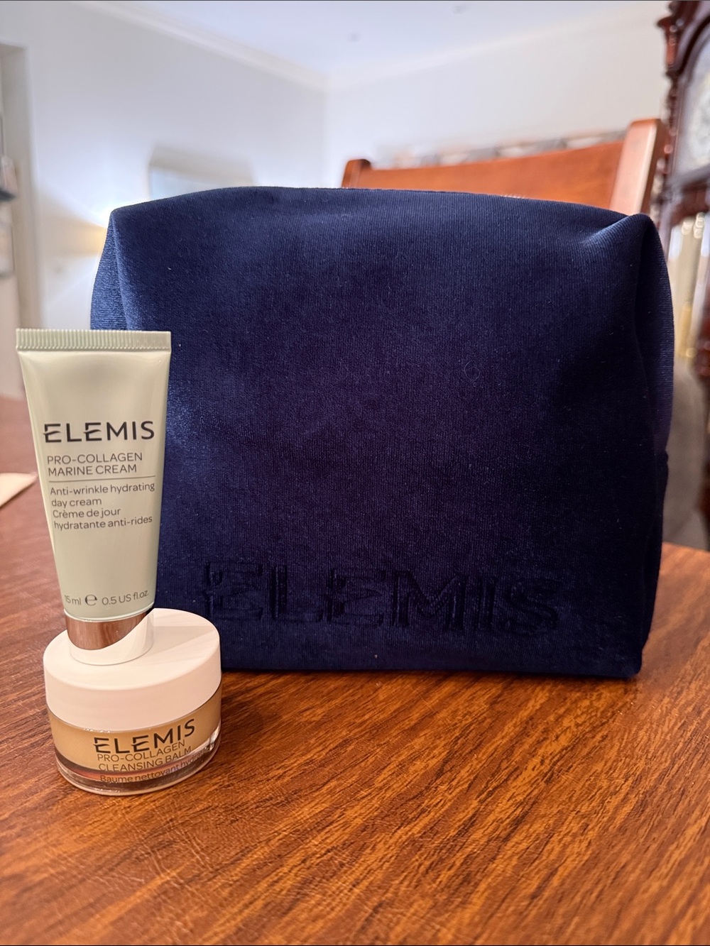 ELEMIS Navy Cosmetic Pouch with Pro-Collagen Cream & Cleansing Balm